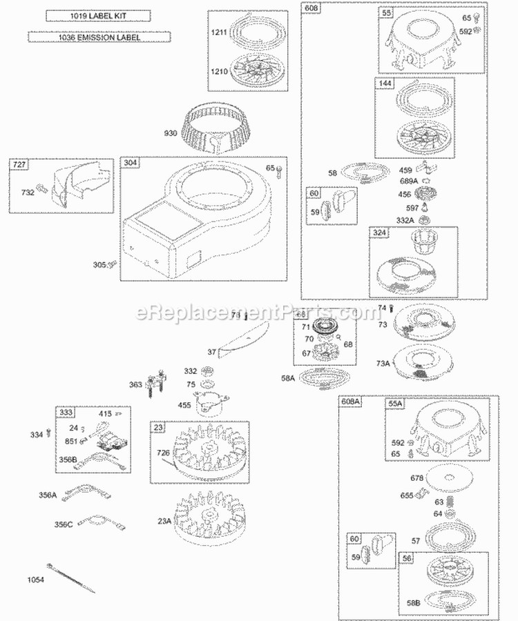 Blower Housing Flywheel Armature Rewind Diagram and Parts List for 194702-4517-A1  Briggs and Stratton Engine